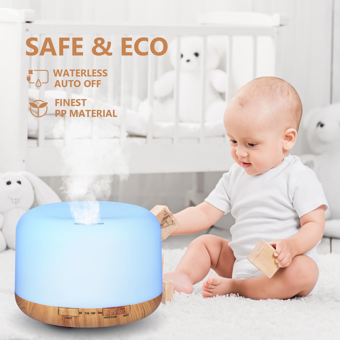 SACATR Essential Oil Diffuser Set – 500ml Ultrasonic Diffuser with 36 Oils, Remote, Auto Shut-Off, 4 Timers, 15 Colors