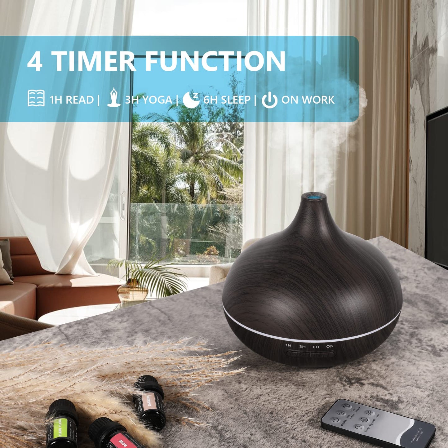 SACATR 550ml Ultrasonic Oil Diffuser with Remote – 30x5ml Essential Oils for Home & Office