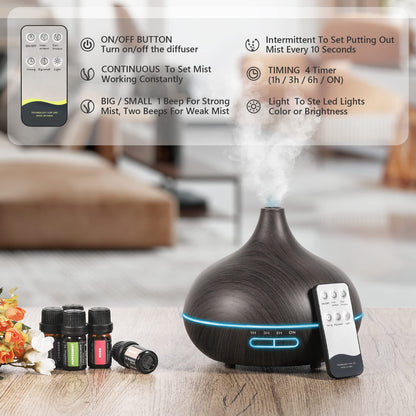 SACATR 550ml Ultrasonic Oil Diffuser with Remote – 30x5ml Essential Oils for Home & Office