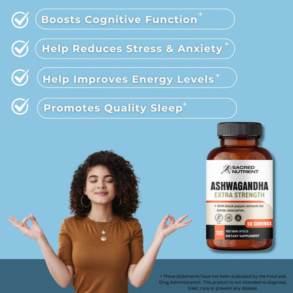 Sacred Nutrient Organic Ashwagandha Extra Strength – 300 mg Extract, Black Pepper, 100 Capsules