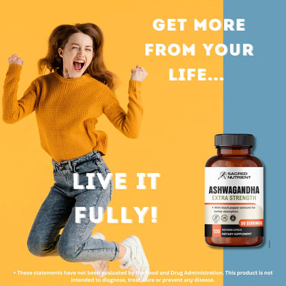 Sacred Nutrient Organic Ashwagandha Extra Strength – 300 mg Extract, Black Pepper, 100 Capsules