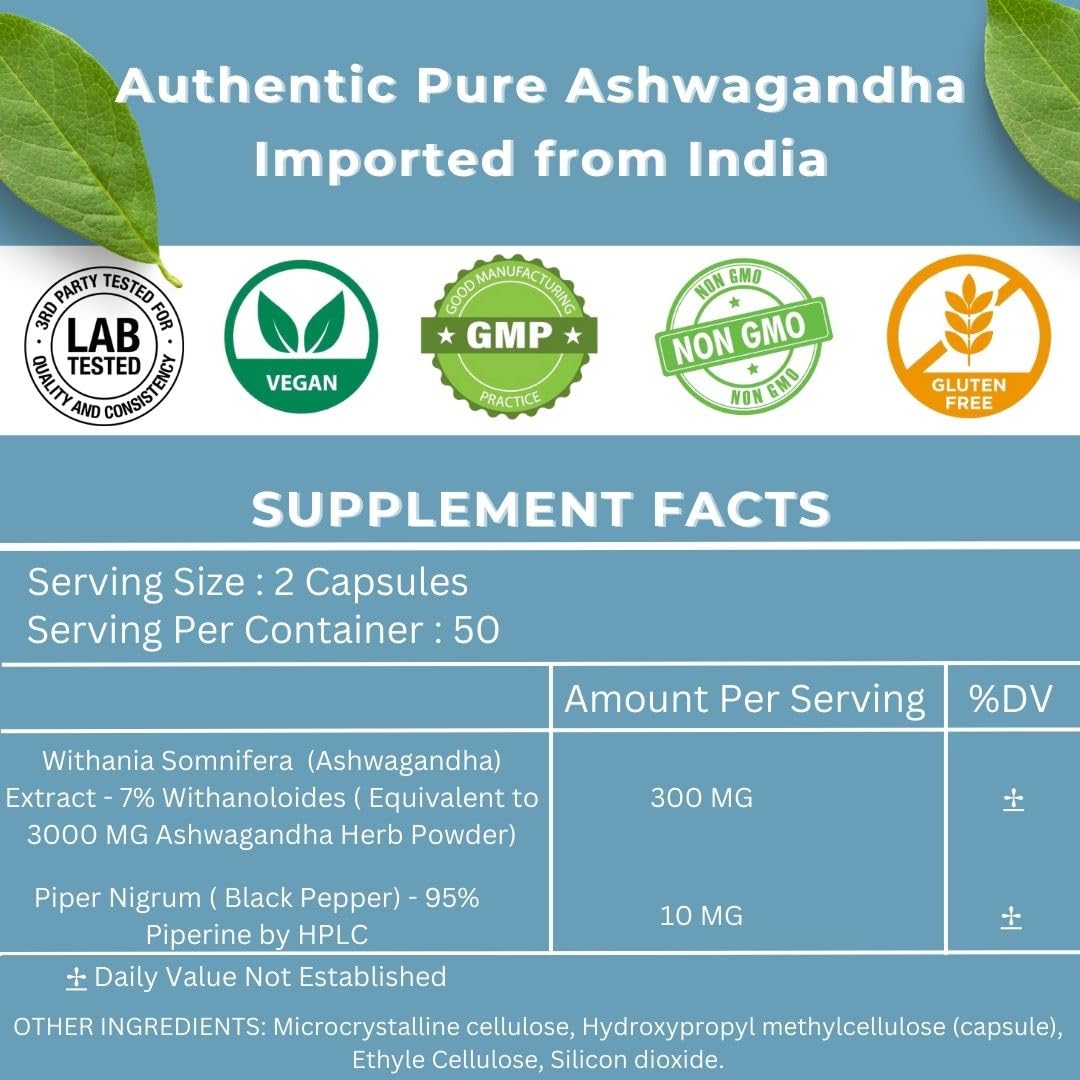 Sacred Nutrient Organic Ashwagandha Extra Strength – 300 mg Extract, Black Pepper, 100 Capsules
