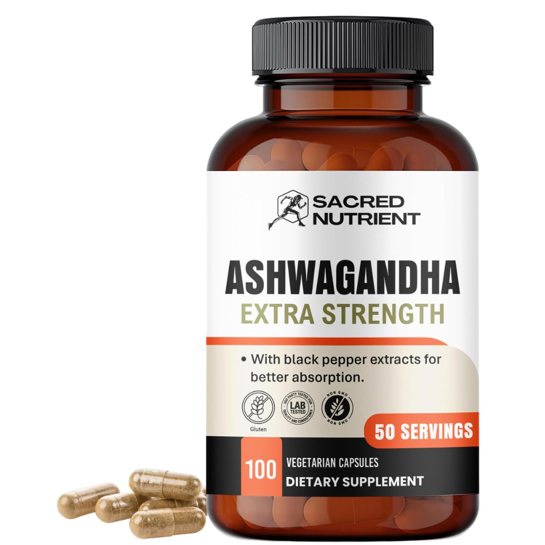 Sacred Nutrient Organic Ashwagandha Extra Strength – 300 mg Extract, Black Pepper, 100 Capsules