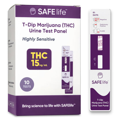 SAFE LIFE Highly Sensitive THC 15 ng/mL Single Panel Urine Test Kit – 10 Pack | Easy Home Drug Test