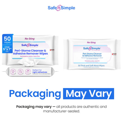 Safe n’ Simple Adhesive Remover Wipes – No Sting, Alcohol-Free, 50 Large 5x7