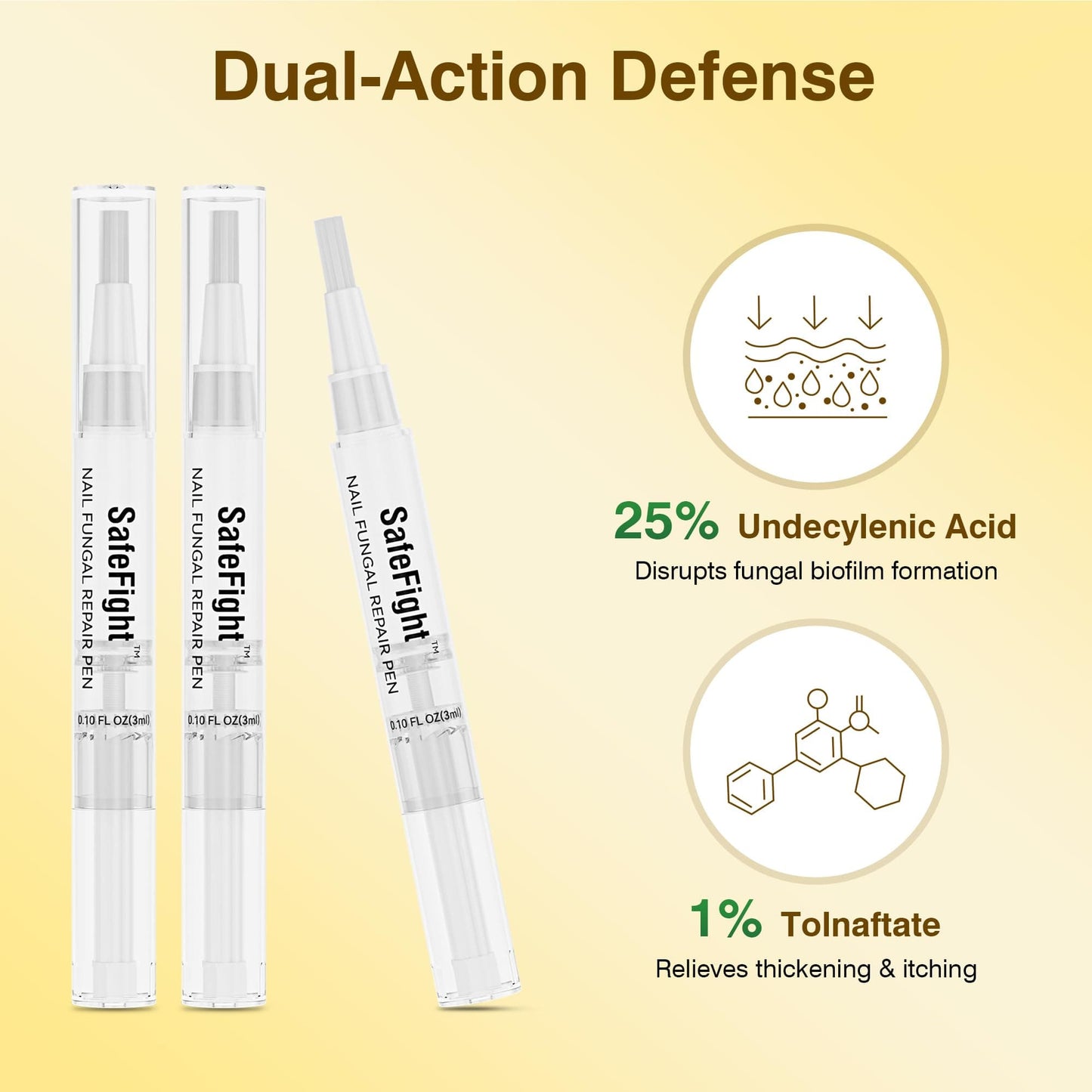 SafeFight Toenail Fungi Treatment Extra Strength Pen – 3-Pack with 25% Undecylenic Acid