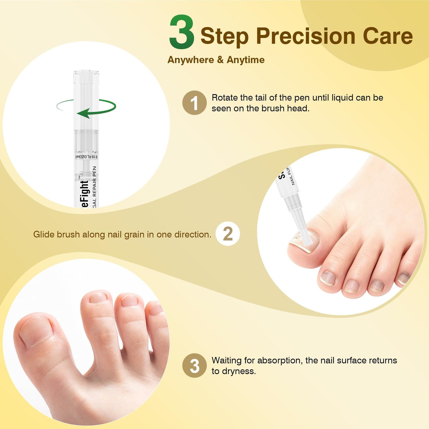 SafeFight Toenail Fungi Treatment Extra Strength Pen – 3-Pack with 25% Undecylenic Acid