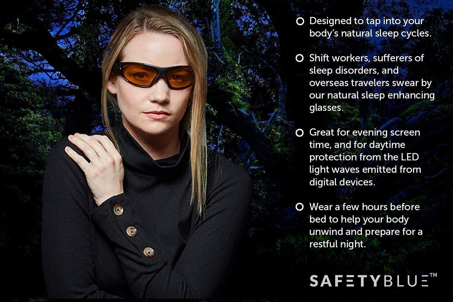 SafetyBlue Sleep Savior Deluxe Amber Lens Glasses – Blue & Green Light Blocking