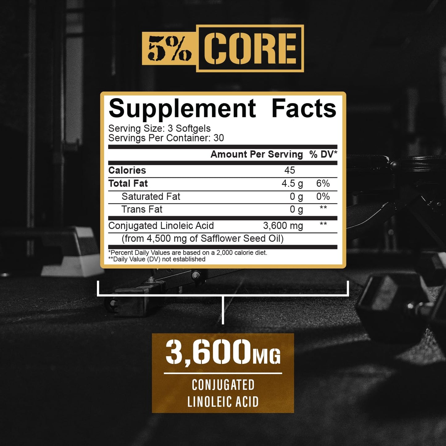 5% Nutrition Core CLA – 3,600 mg CLA from Safflower Oil for Weight Loss, Metabolism & Muscle Preservation