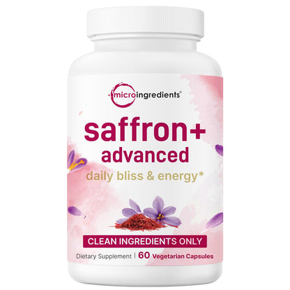 Saffron+ Advanced Supplements, 60 Veggie Capsules | 10-in-1 with Saffron Extract, High Absorption Fat-Soluble Vitamin C, Magnesium, Turmeric & KSM-66 Ashwagandha| Mood & Energy Support* | Filler Free