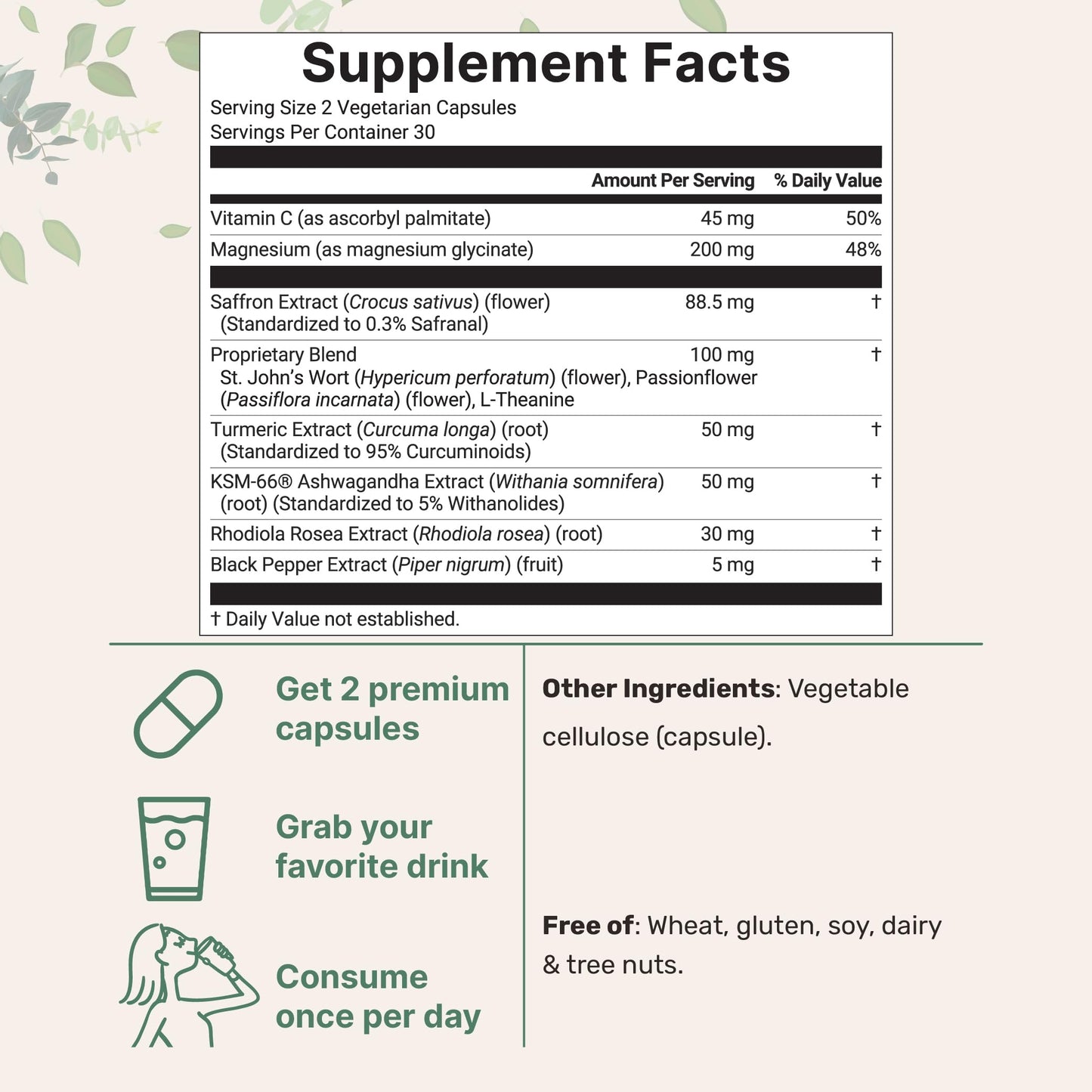 Saffron+ Advanced Supplements, 60 Veggie Capsules | 10-in-1 with Saffron Extract, High Absorption Fat-Soluble Vitamin C, Magnesium, Turmeric & KSM-66 Ashwagandha| Mood & Energy Support* | Filler Free