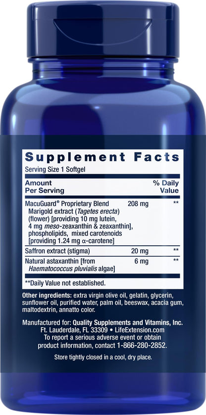 Life Extension MacuGuard 90 Softgels (Pack of 2) – Saffron & Astaxanthin for Eye Health