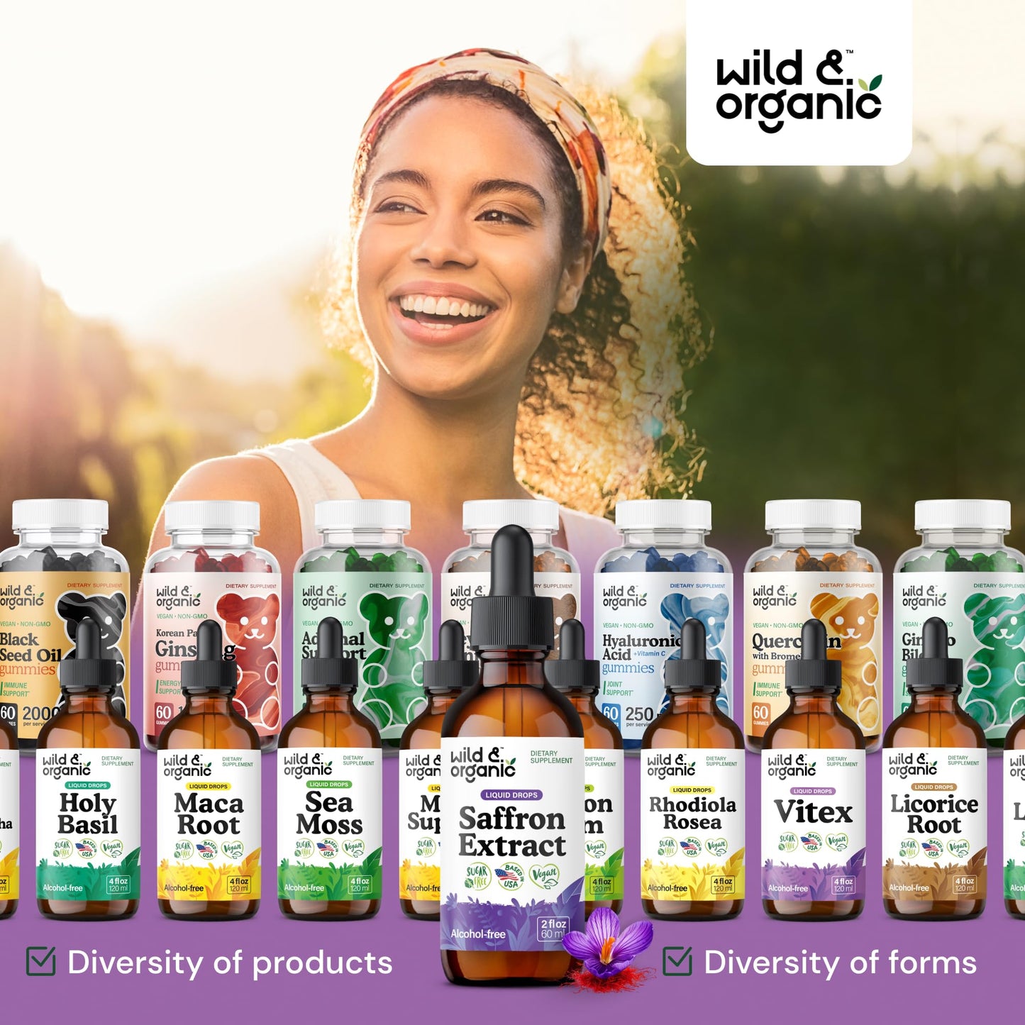 Wild & Organic Saffron Drops - 88.5 mg Saffron Supplement for Mood, Brain, Vision Support - Crocus Sativus Liquid Extract - Vegan, Sugar & Alcohol-Free Tincture - 2 fl oz