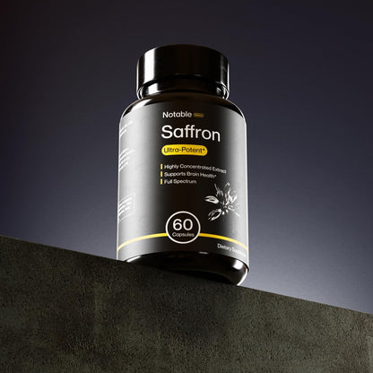 Notable Ultra-Potent Saffron Extract Capsules | 30mg | 20% Polyphenols, 7.5% Crocins, and 3% Safranal | Supports Mood, Eye Health, Memory, & Focus | 60 Day Supply