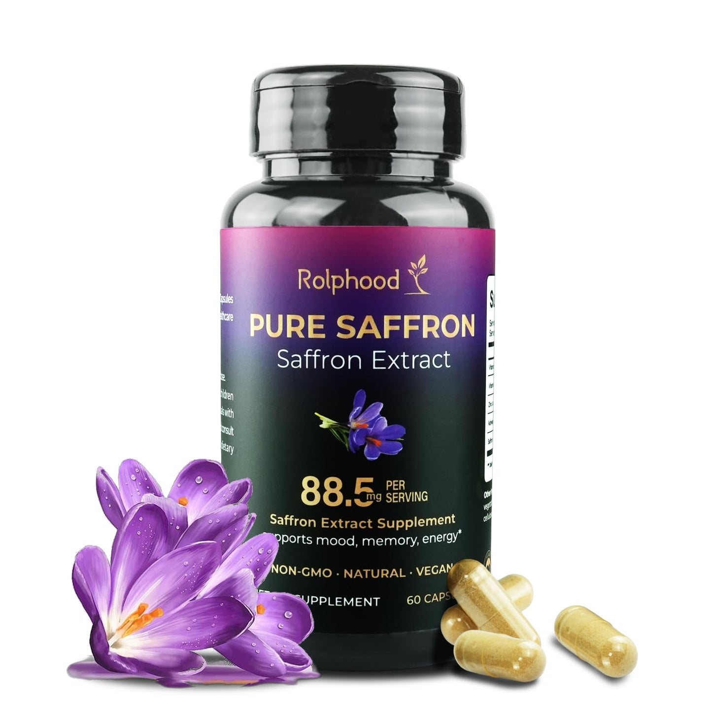 Saffron Extract Capsules 88.5mg – Mood, Energy & Vision Support | Vegan, Non-GMO, 60 Capsules