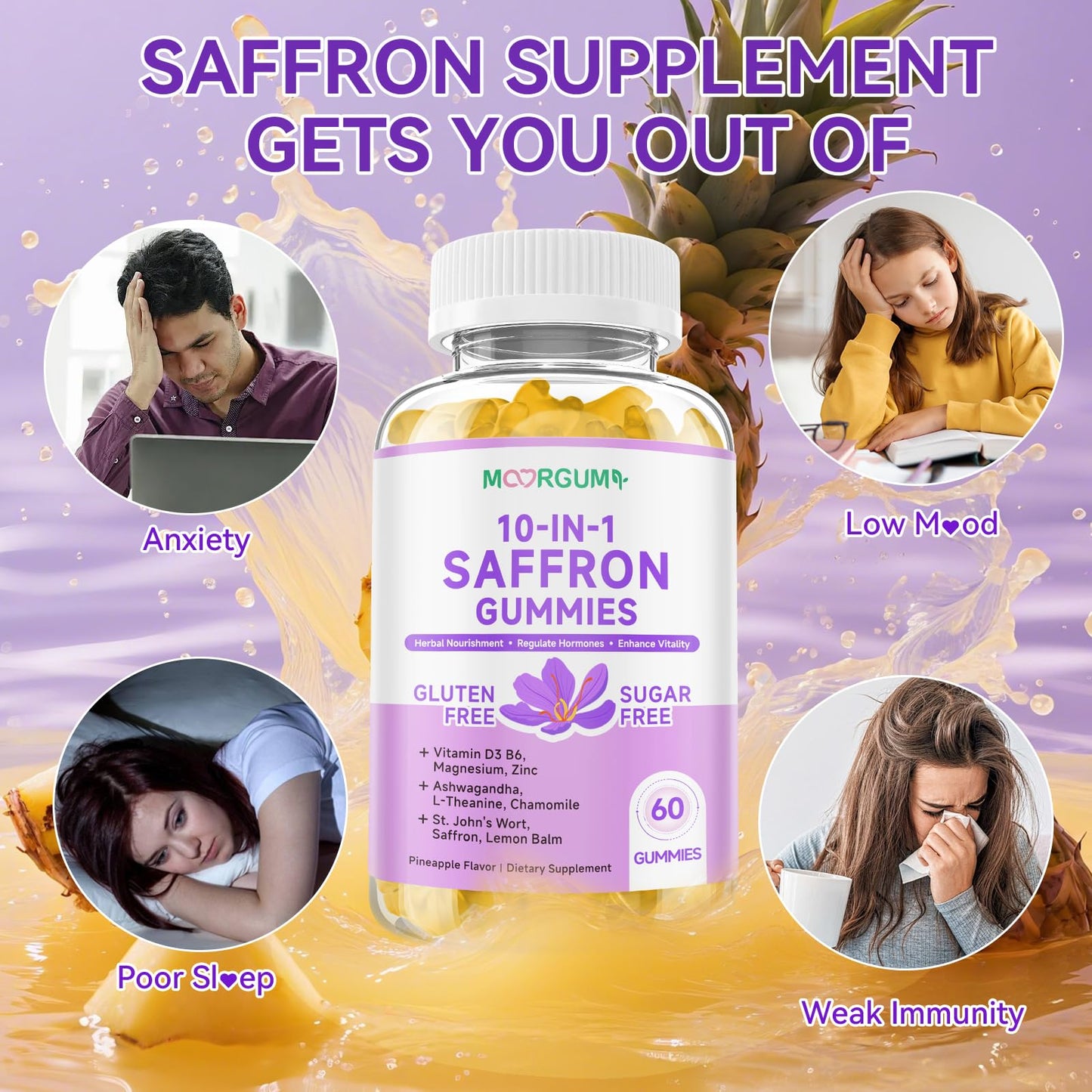 Saffron Gummies for Adults – 60 Count, 10-in-1 Cortisol Support