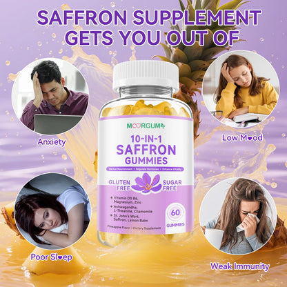 Saffron Gummies for Adults – 60 Count, 10-in-1 Cortisol Support