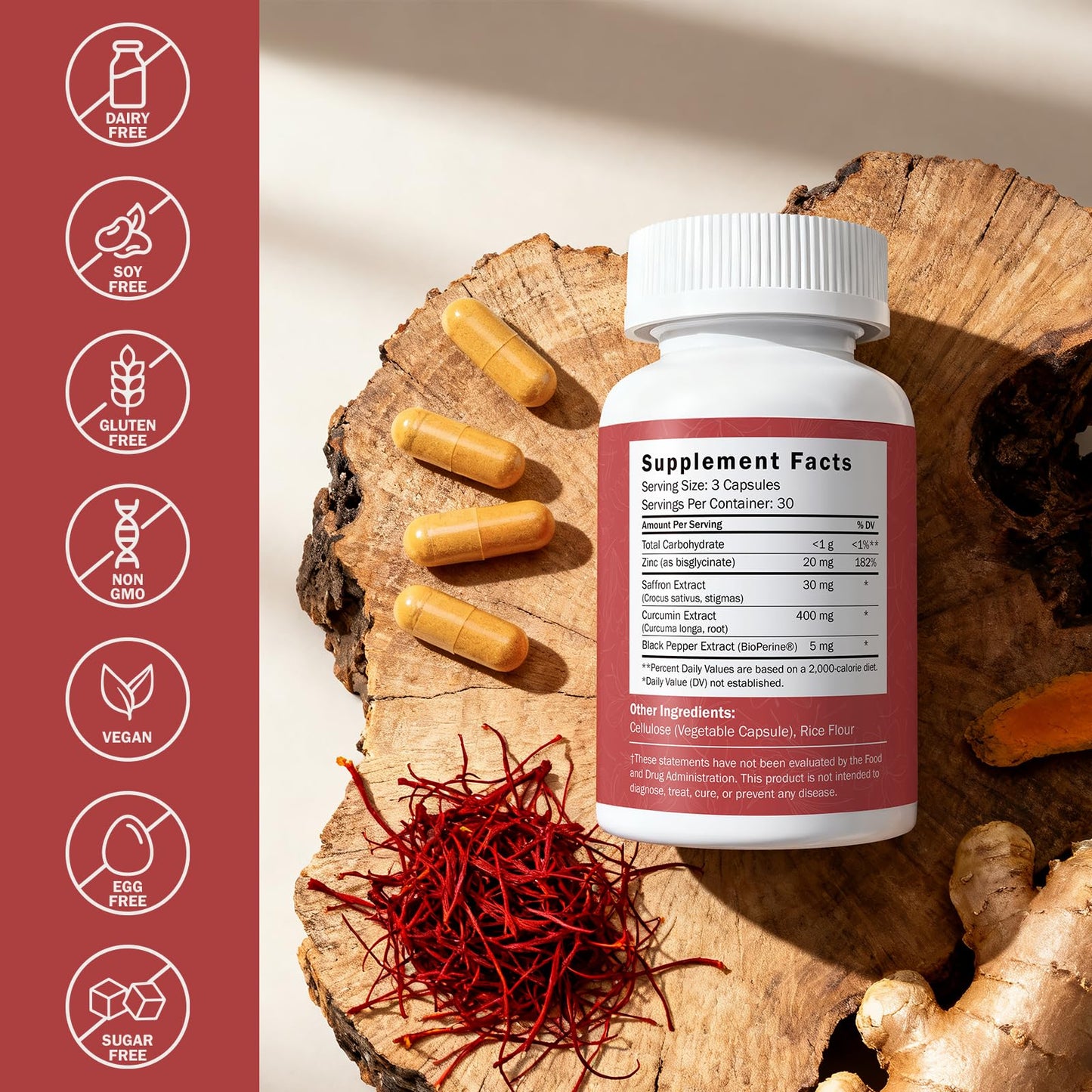 Happy Saffron Plus - 90 Vegan Capsules | Mood Balance & Eye Health | Non-GMO, Gluten Free