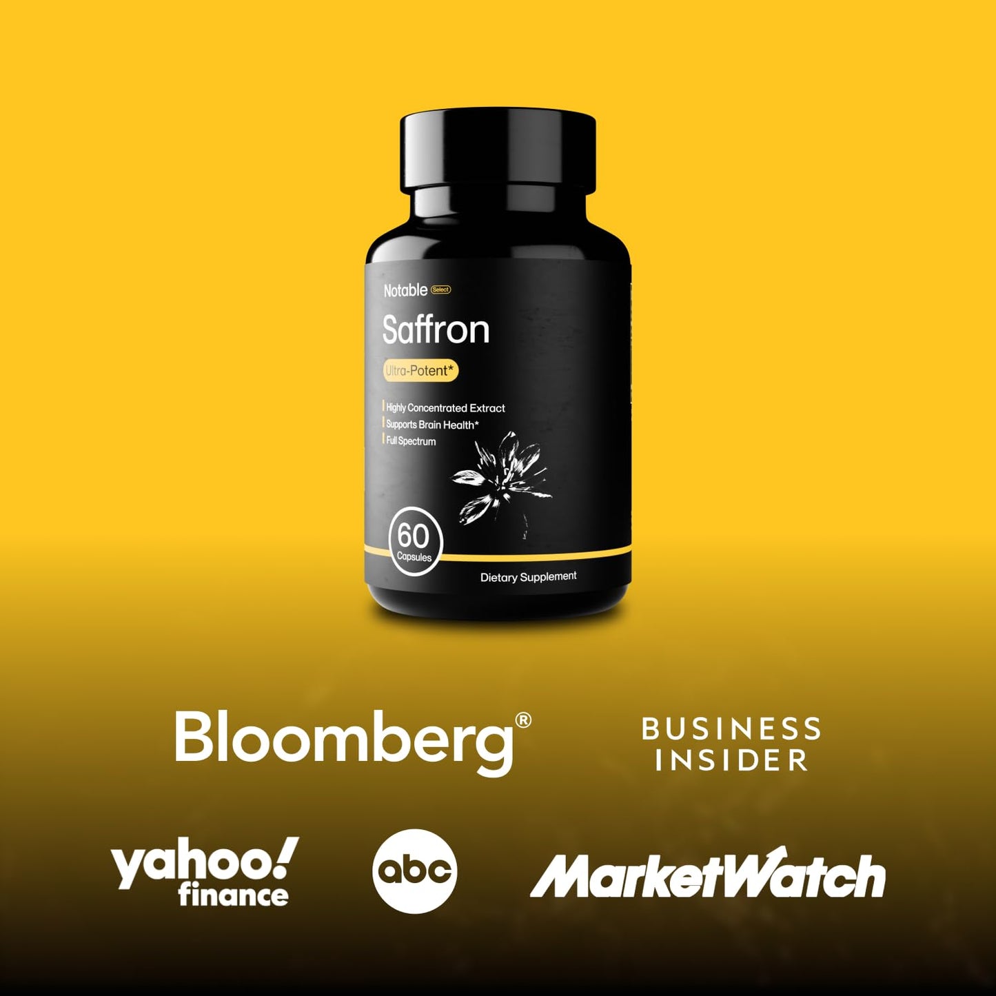 Notable Ultra-Potent Saffron Extract Capsules | 30mg | 20% Polyphenols, 7.5% Crocins, and 3% Safranal | Supports Mood, Eye Health, Memory, & Focus | 60 Day Supply