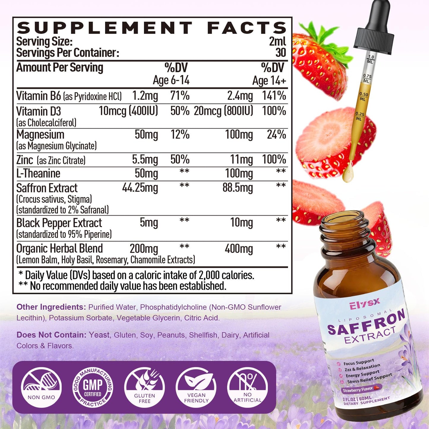 Liposomal Saffron Drops for Kids & Adults – Strawberry (2oz) | Organic Saffron, L-Theanine