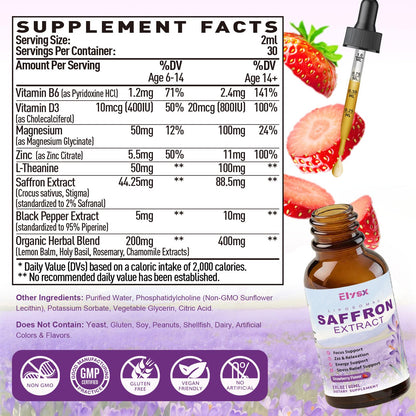 Liposomal Saffron Drops for Kids & Adults – Strawberry (2oz) | Organic Saffron, L-Theanine