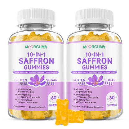 Saffron Gummies for Adults – 10-in-1 Cortisol Support with Saffron 88.5mg, Vitamin D3, B6, Magnesium, Zinc | 120 Count