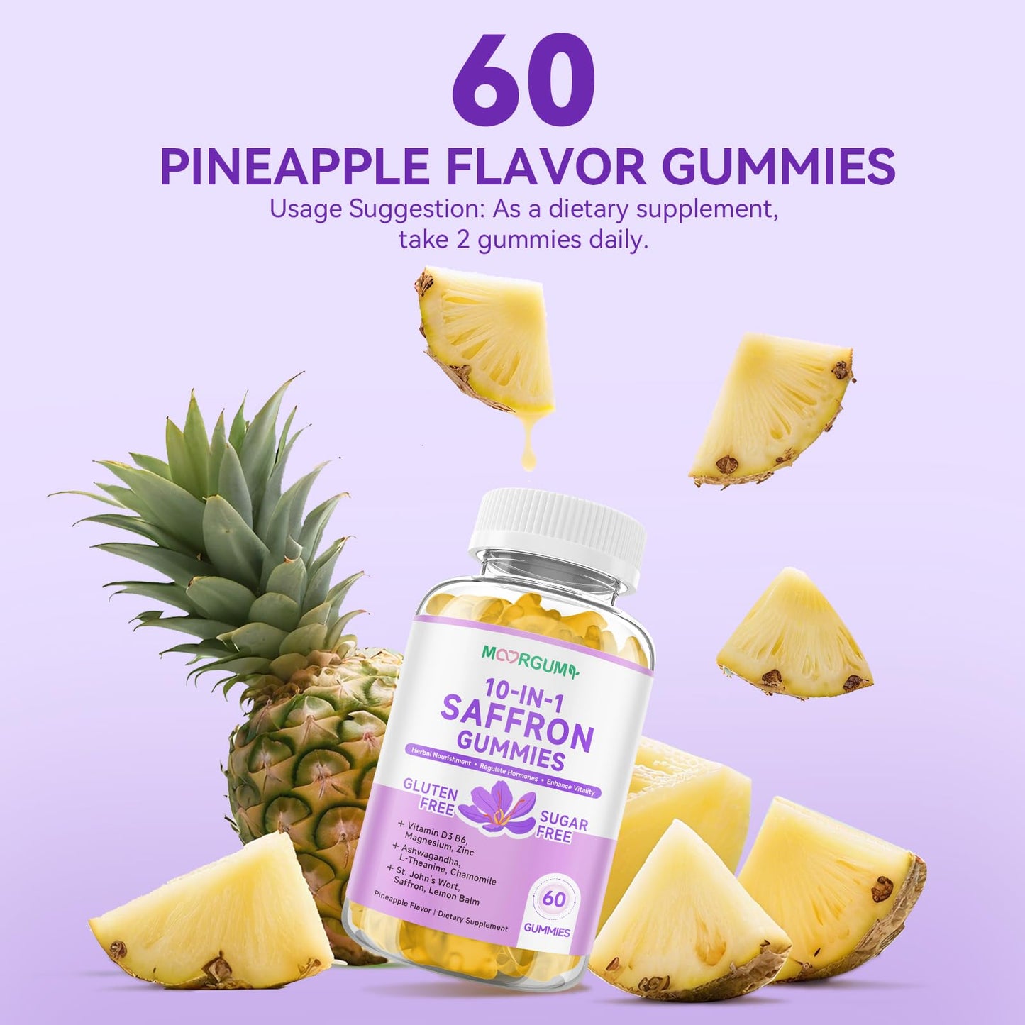 Saffron Gummies for Adults – 10-in-1 Cortisol Support with Saffron 88.5mg, Vitamin D3, B6, Magnesium, Zinc | 120 Count