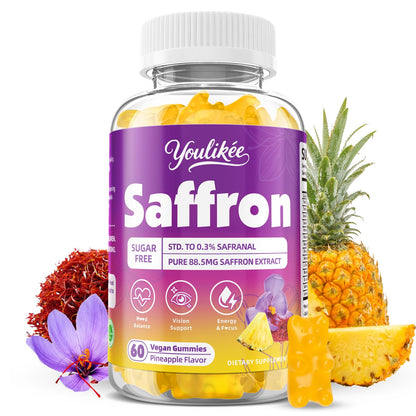 Saffron Gummies 88.5mg – Pineapple 60 Count | Magnesium, Rhodiola, Ashwagandha