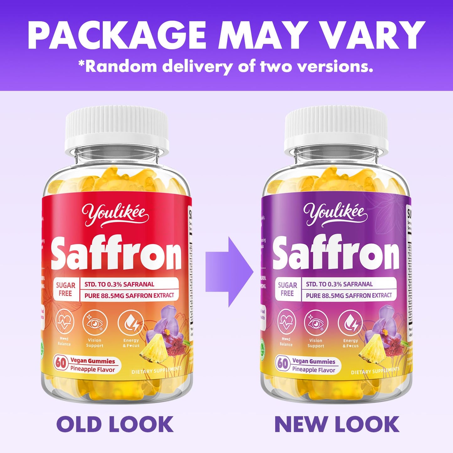 Saffron Gummies 88.5mg – Pineapple 60 Count | Magnesium, Rhodiola, Ashwagandha