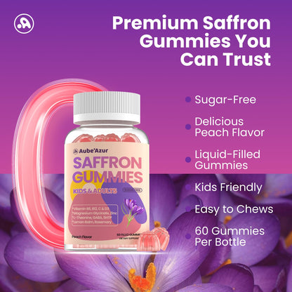 Saffron Gummies for Kids & Adults – 60 Count, 88.5mg, 15-in-1 Peach Flavor