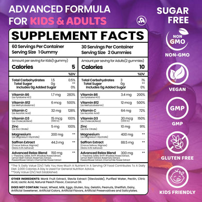 Saffron Gummies for Kids & Adults – 60 Count, 88.5mg, 15-in-1 Peach Flavor
