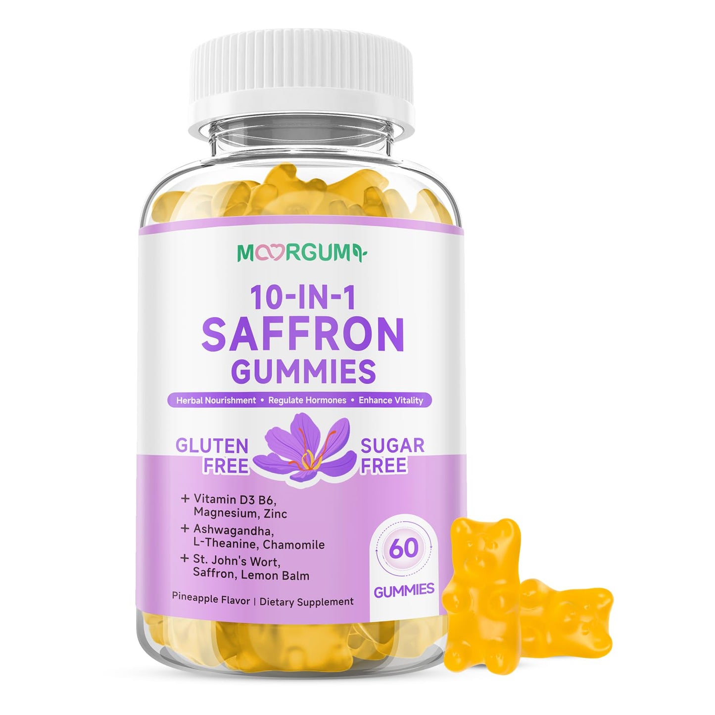 Saffron Gummies for Adults – 60 Count, 10-in-1 Cortisol Support