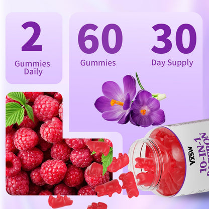 Saffron Gummies 60 Count – Raspberry Flavor, 10-in-1 Focus, Mood & Sleep Support