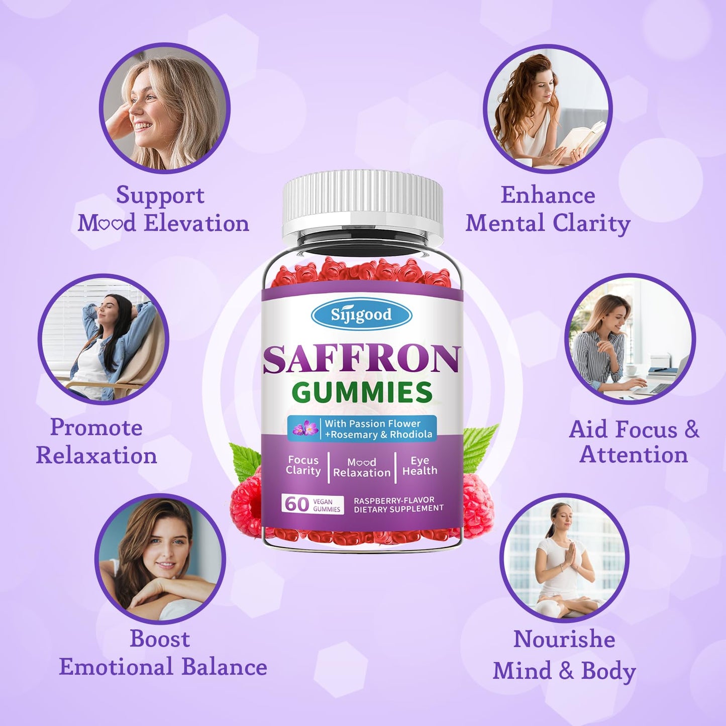 Saffron Gummies Sugar Free Mood Support – Raspberry Flavor (60 Count)