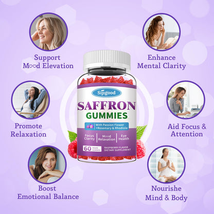 Saffron Gummies Sugar Free Mood Support – Raspberry Flavor (60 Count)