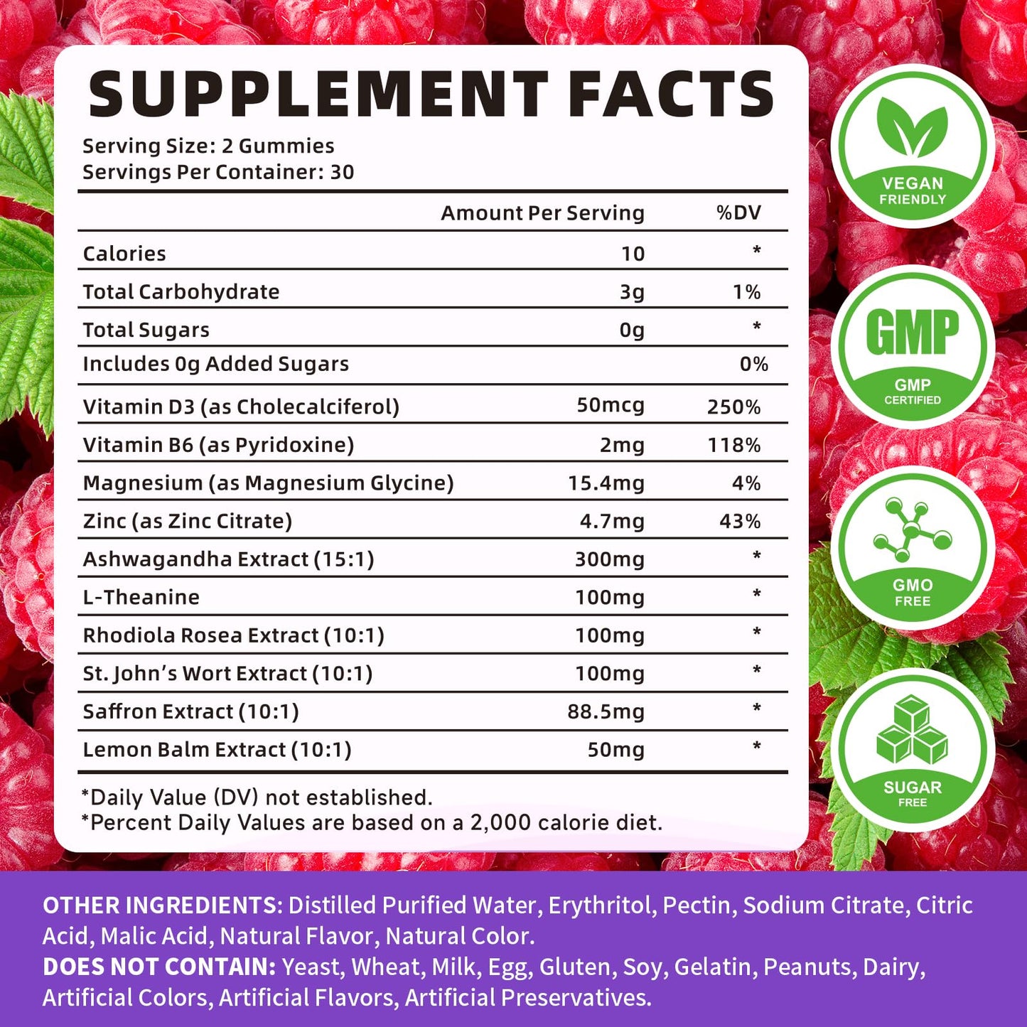 Saffron Gummies 60 Count – Raspberry Flavor, 10-in-1 Focus, Mood & Sleep Support