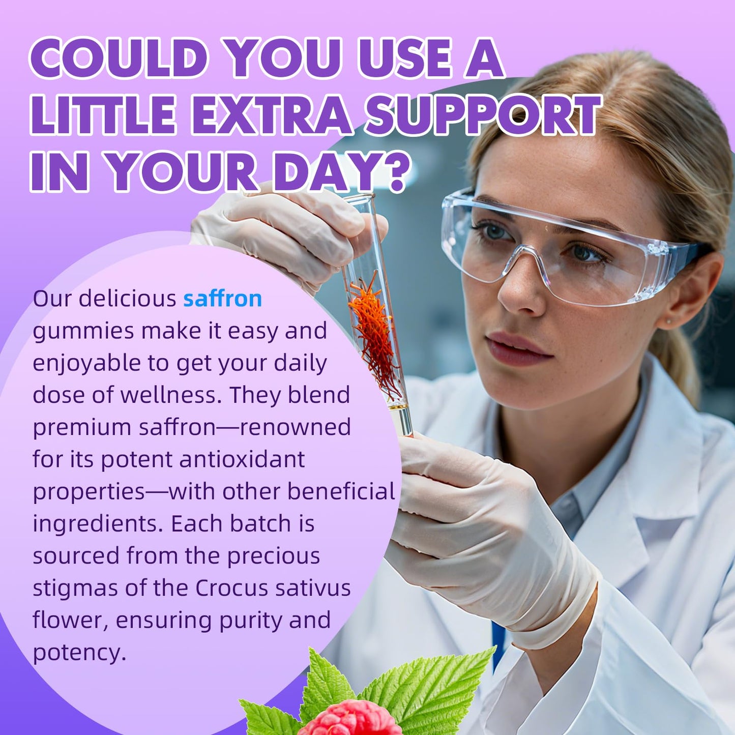 Vegan Saffron Gummies for Mood & Focus – Raspberry, 120 Gummies