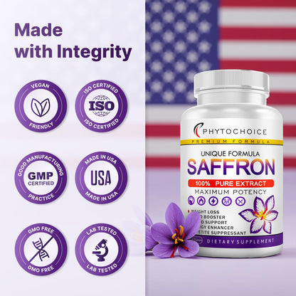 Saffron Supplements - 88.5 mg Pure Saffron Extract Capsules | Mood, Focus, Eye Health - Made in USA