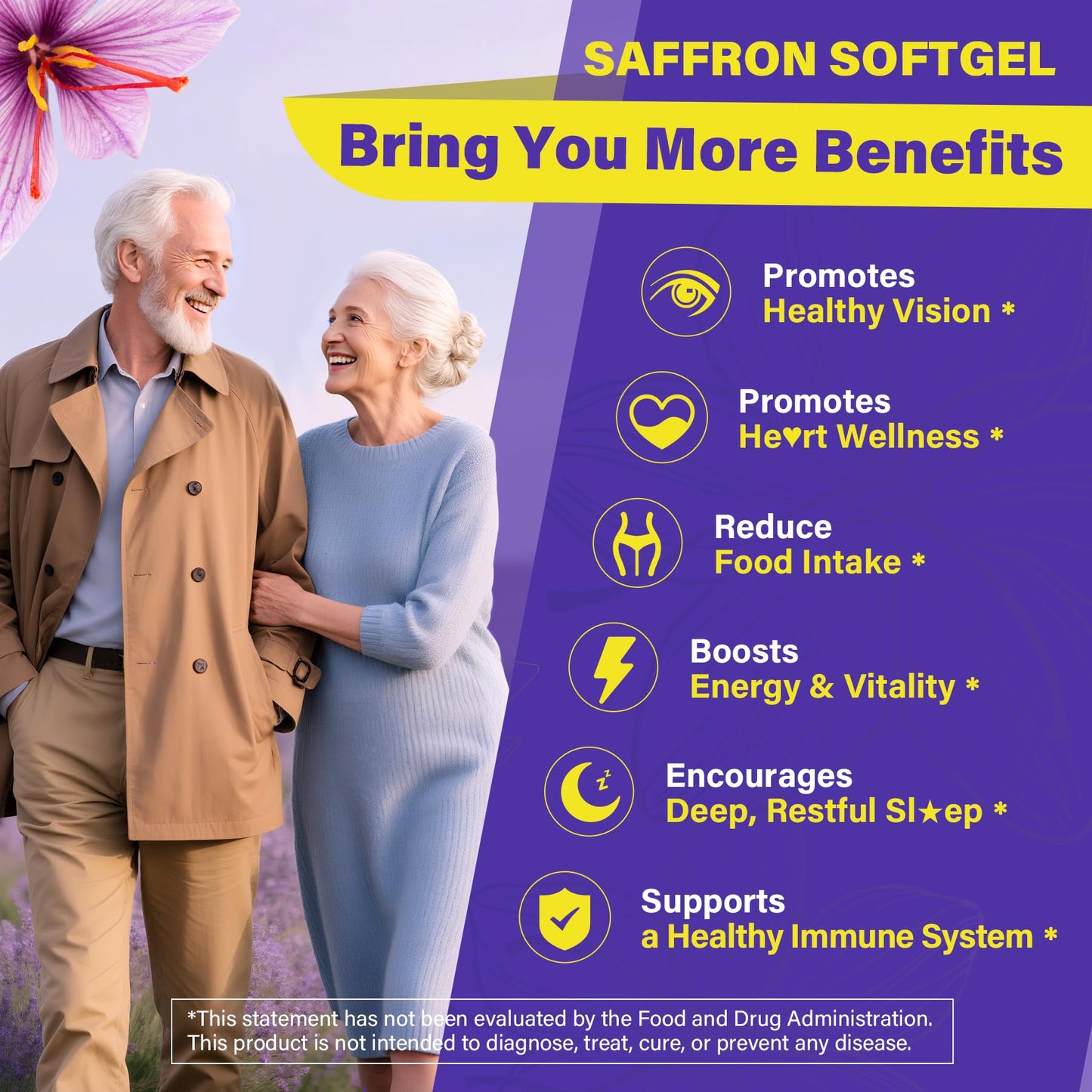 Saffron Supplements - 100mg Liposomal High Absorption | 100% Pure Saffron Extract + Magnesium Glycinate, Omega-3, Turmeric, Ashwagandha, B6, B12, D3 - 60 Softgels