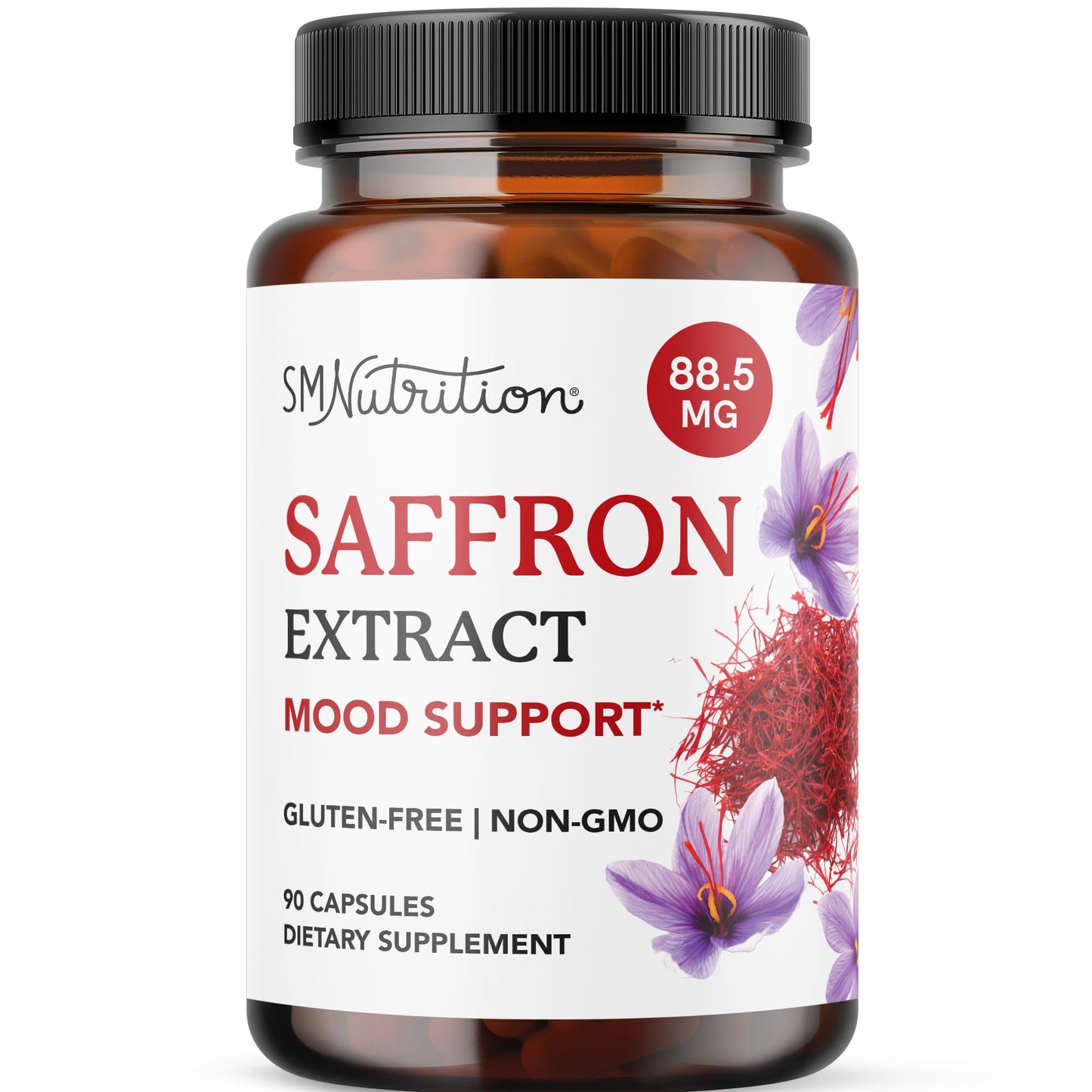 Saffron Supplements 88.5mg – 3-Month Supply | Mood, Focus, Eye Health & Energy | Gluten-Free & Non-GMO | 90 Capsules