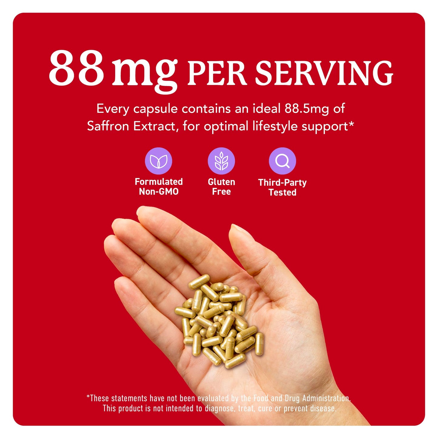 Saffron Supplements 88.5mg – 3-Month Supply | Mood, Focus, Eye Health & Energy | Gluten-Free & Non-GMO | 90 Capsules