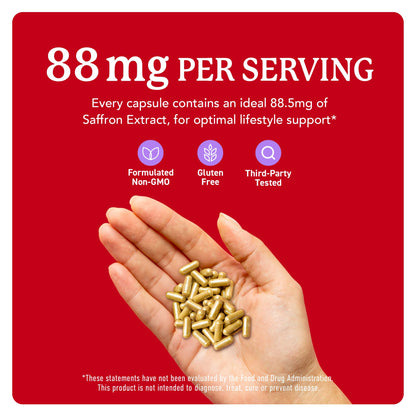 Saffron Supplements 88.5mg – 3-Month Supply | Mood, Focus, Eye Health & Energy | Gluten-Free & Non-GMO | 90 Capsules