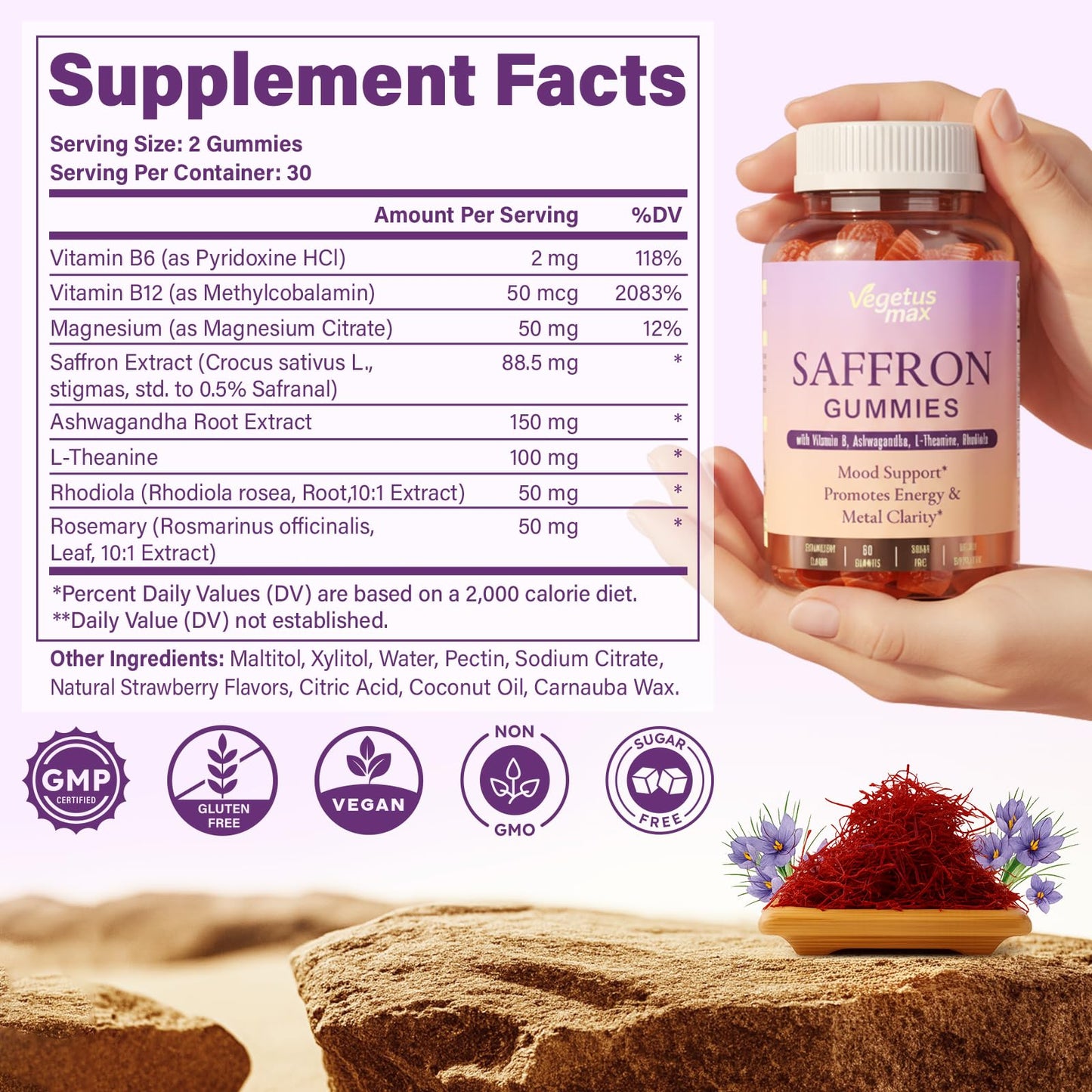 Saffron Gummies for Adults – Mood, Focus & Sleep Support (60 Count)