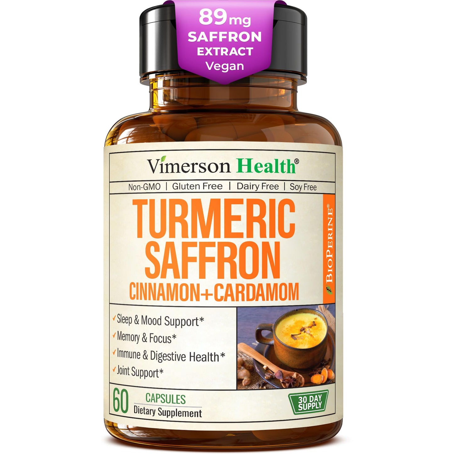 Saffron Supplements – 89mg Saffron Extract & 1000mg Turmeric Blend – Mood, Memory & Eye Health – 60 Count