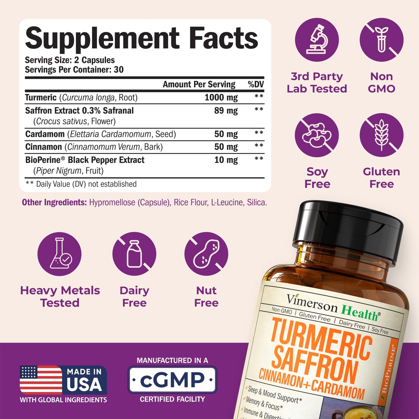 Saffron Supplements – 89mg Saffron Extract & 1000mg Turmeric Blend – Mood, Memory & Eye Health – 60 Count
