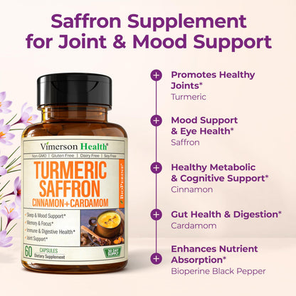 Saffron Supplements – 89mg Saffron Extract & 1000mg Turmeric Blend – Mood, Memory & Eye Health – 60 Count