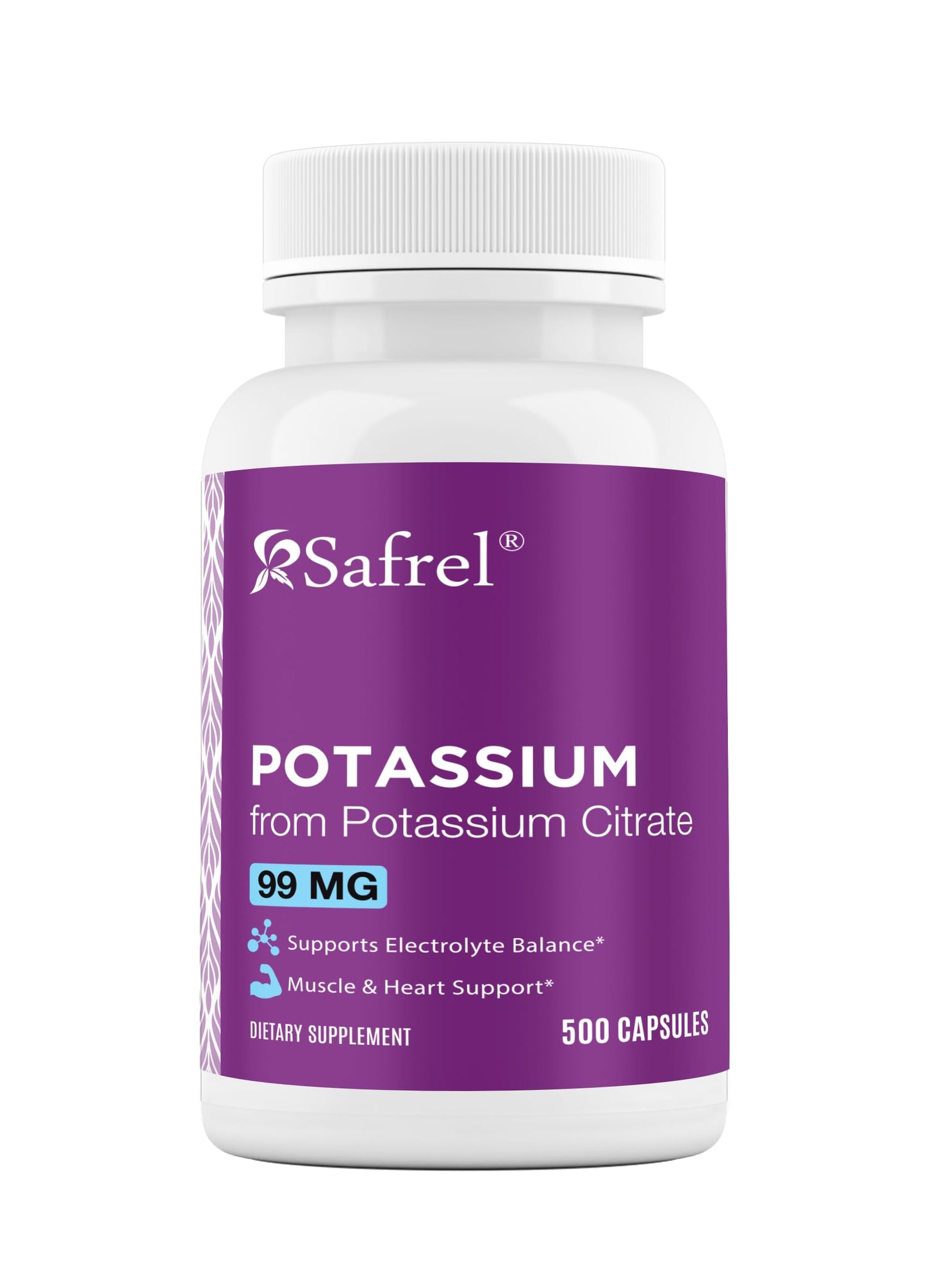 Safrel Potassium 99mg Citrate Capsules – 500 Servings | Non-GMO, Gluten Free, Vegan, Halal