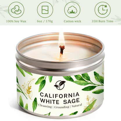 White Sage Candle 6 oz - 35 Hr Burn Time | Cleansing & Aromatherapy
