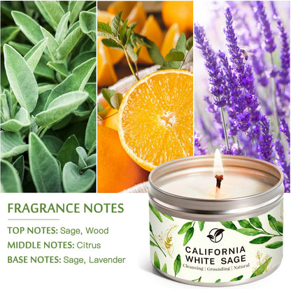 White Sage Candle 6 oz - 35 Hr Burn Time | Cleansing & Aromatherapy