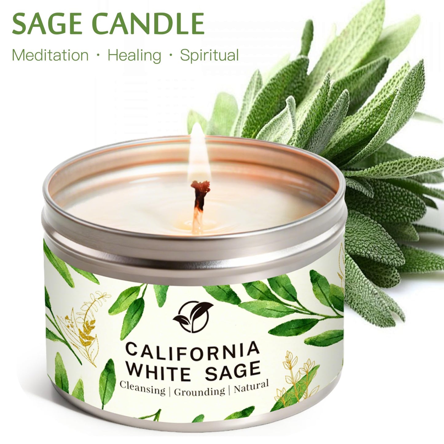 White Sage Candle 6 oz - 35 Hr Burn Time | Cleansing & Aromatherapy